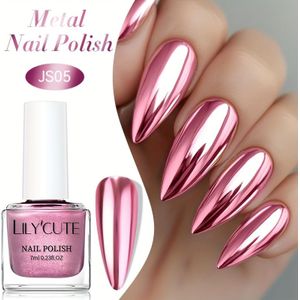 ELILYCUTE 7ml Metalen Nagellak 8 Kleuren Spiegel Metallic Effect Nagelverf Rood Roze Groen Blauw Langhoudend Geen Lamp Nodig