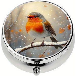 1 decoratieve vogelpillenbox - draagbare 3- metalen vitamineorganizer, dagelijkse medicijnen op reisvriendelijke manier opslaan met sneeuwige takdesign, pillenbox voor portemonnee