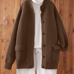 Elegante bruine vest van dames - lange mouw, knoopsluiting met zakken, herfst/winter vest voor lagen of losse outfits, veelzijdig vest | knoopsluiting | constructie, vest vest