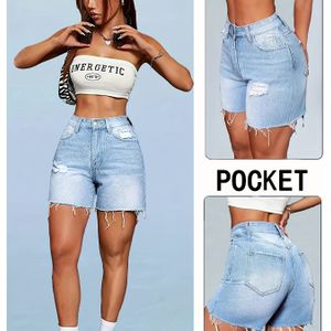 Dames hoge taille stretch denim shorts - slim fit, 3/4 geripped ontwerp, lichtblauw, zomer casual stijl, comfortabel & stijlvol, hoge taille shorts