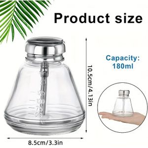 6.09oz Doorzichtige Glazen Pompfles met Metalen Buis voor Nagellakremover en Vloeistoffen, Duwdispenser Geschikt voor Thuis & Reizen