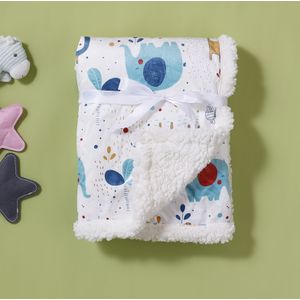 Gezellige Dubbellaagse Kinderdeken met Schattige Dierenprints - Zacht, Dikke Lente- & Herfstdeken in Grijs/Wit/Blauw/Geel - Machinewasbaar Polyester, Dik, Met Diergrafieken