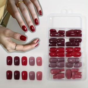YESES Press On Nails Set - 140 stuks Vierkante Vorm Korte Lengte, Gemengde Rode Tinten, Pure Kleur, Glanzende Afwerking - Gemakkelijk te dragen Stick-On Nagels, Variatiepakket