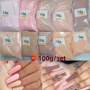 100G/set van los bulk klasse kleur acryl nagel poeder, 10 kleuren set van nagel kunst poeder, bruine serie verlenging/dipping/carving acryl poeder wholesale