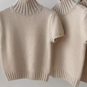 Casual Dames Trui met Hoge Hals en Korte Mouwen - Zacht Beige, Losse Pasvorm, Veelzijdig voor Woon-Werkverkeer & Vrije Tijd, voor Alle Seizoenen, Casual | Ontspannen Top | Middellang Rekbaar Stof