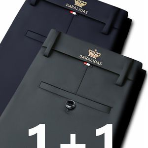 2-Pack Heren Business Casual Stretchbroeken - Hoogelastische, Kreukbestendige Broeken met Logo voor Alle Seizoenen, Machine Wasbaar en Regular Fit voor Kantoor & Evenementen