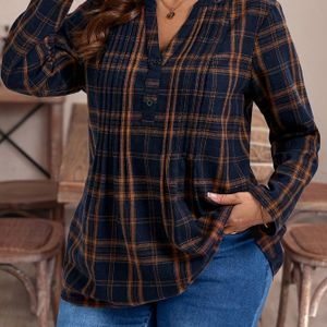 Elegante rode overhemd met knopen voor dames - Lange mouwen, V-hals, niet-rekbare stof, perfect voor lente/herfst, casual maar chic ontwerp, overhemd | Klassieke | Niet-rekbare stof