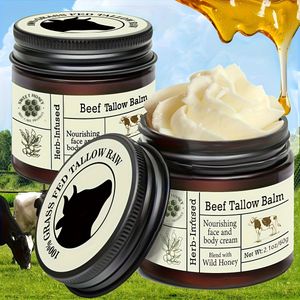 Beef Honing Balsem voor Lichtbeige Natuurlijke Gezichtsverzorging, Organische Grasgevoerde , Diep Voedende Lichtbeige Balsem voor Gezicht & Lichaam, Hydraterende Crème voor Lichtbeige