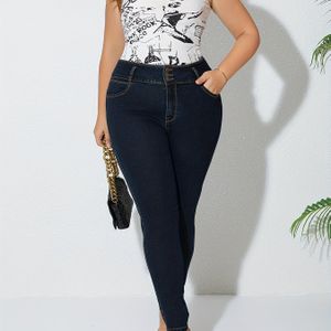 Vrouwen High-Waist Retro Buikcontrole Jeans - Medium Stretch , Kleur, Knoopsluiting, Wasmachinebestendig, Elegant Speciale Collectie