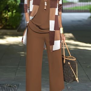 Plus size dames casual set: vest, kleur vest en broek -delige outfit