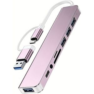 USB-C dockingstation met 3.5 audio-aansluiting en kaartlezerhub, 4 USB2.0/3.0-poorten, SD/TF-kaartsleuf voor laptops, pc's, MacBooks, tablets - 5V bedrijfsspanning, plug-and-play