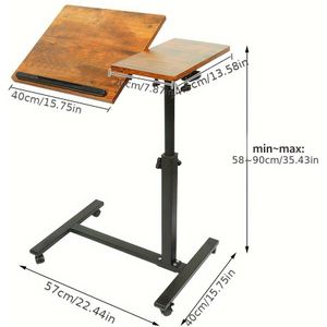 Adjustable Rolling Laptop Desk With Lockable Wheels & Height Settings (58-90cm) | For Sofa, Bedroom, Living Room | 60x35cm Space-saving Design, Sturdy Tray & Ergonomic Study Table | Small Spaces