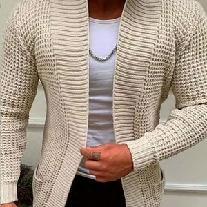 Heren Casual Lange Mouw V-Hals Vest met Zakken - Kleur Losse Pasvorm Trui, Zachte Warme Stof, Knoopsluiting, Perfect voor Herfst/Winter, Casual Bovenkleding, Gebreid, Trui, Gebreide Trui