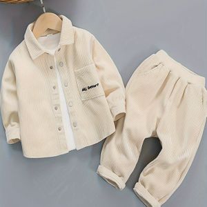 Lente/Herfst Jongens Nieuwe Corduroy Kraag Lange Mouw Pak Casual Mode Tweedelige Set voor Baby Jongens, voor Buiten
