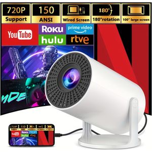 Professionele High-Definition Projector met Speaker, 180° Flexibele Projectie, Hoge Lumen Verlichting, Bedienbaar via Afstandsbediening en USB, Geschikt voor Thuisbioscopen