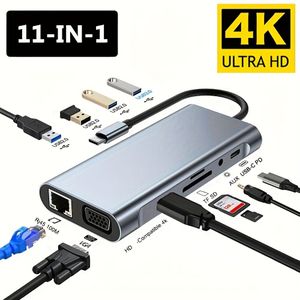 11-in-1 USB-C met 4K Ultra HD, snellaadfunctie, Gigabit Ethernet, Microfoon- en geluidsfunctie, SD/TF-kaartlezer - Hoge-snelheids USB-C adapter voor MacBook, Windows en andere USB-C apparaten
