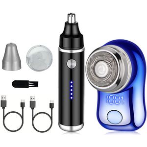 1 stuk 2-in-1 Elektrische Scheerapparaat en Neushaartrimmer, USB Oplaadbaar met Digitaal Display, Draagbare Verzorgingsset voor Thuis en Reizen, Werkt op Lithium Batterij, Ideaal Vakantiegeschenk