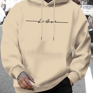 Heren Nieuwe Mode Lijn Letter Casual Sweatshirt, Stijlvolle Capuchon met Trekkoord, Herfst/Winter Top Comfortabele Veelzijdige Lange Mouwen Capuchon Trui