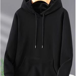 1 Stuks Casual Hooded Sweatshirt voor Heren - Zwarte Fleece-gevoerde Pullover met Geometrisch , Lange Mouwen en Voorzijde Zak, Perfect voor Lente/Heren, Stijlvolle Pullover Hoodie