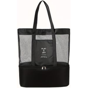 Foldable Lightweight Beach Bag With Cooler Compartment, Polyester Handbag, Magnetic Closure, Fixed Shoulder Strap, Hand Washable, Towels & Swimwear Storage Tote