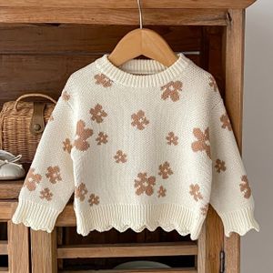 INS. Herfstmode Bloemen Jacquard Gebreid Pullover Top voor Baby's 0-3 Jaar Meisjes
