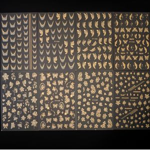 8 stuks zelfklevende nagelstickers met gouden glitterranden, vlinder- & bloemmotieven - Acryl, voor eenmalig gebruik, glanzende finish, cartoonpatronen voor manicure & pedicure