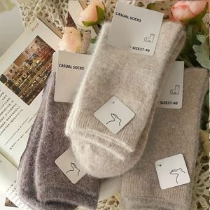 1 Paar/3 Paar/5 Paar Dikke Wollensokken Voor Dames - Warme Mid-Calf , Anti-Slip Ultra-zachte Sneeuwsoks, Winter Fleece Thermische Casual (Zwart/Grijs/Havermeel)