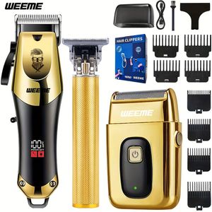 WEEME 3-delige Professionele Heren Tondeuse Set - Draadloos met LED Display, Precisie Trimmers, USB Oplaadbaar, Ideaal voor Thuisgebruik, Perfect Cadeau voor de Feestdagen