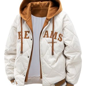 2025 Nieuw Product Heren Winter Warme Jas met Letterborduursel, Dikke Warme Casual Capuchon Nep Tweedelige Jas voor Kamperen, Kerstmis Nieuwe Aanwinst