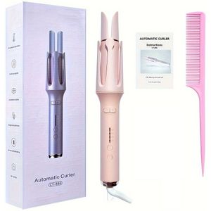 Roze Automatische Krultang met 4 Temperatuurstanden, Slimme Timer & Sensor, Veilige Automatische Uitschakeling, Inclusief Kam & Styling Accessoires, Perfect Cadeau voor Vrouwen