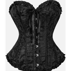 Zwarte dames top met bloemenprint en corset - Elegante vetersluiting, verstelbare bandjes, perfect voor Halloween, feestjes en cosplay, formele & casual outfits, partykleding