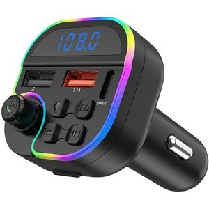 Draadloze Auto MP3-speler met Dubbele USB-poorten, PD Snelladen, Handsfree , Flash Drive & SD-kaart Ondersteuning, FM-zender, en LED Sfeerverlichting, Draadloos, Kleurrijk