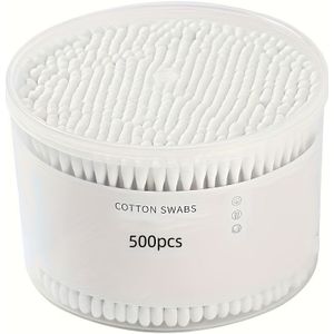 500 stuks Dubbelzijdige Oorlepel - Hypoallergene Wegwerp Reinigingsstick, Geschikt voor Oren, Piercing & Make-up - Zachte Lichtbeige, Essentieel voor Thuis, Salon