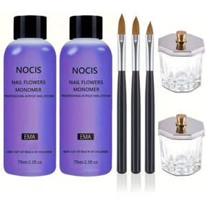 Crystal Liquid 7-delige set omvat twee flessen Crystal Liquid, een borstel en een . Het is ontworpen voor acrylpoedertoepassingen en biedt een sneldrogende acrylnagelverlengingssysteem.