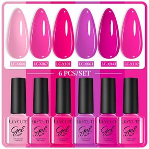 LILYCUTE Set van 6 Stuks 7ml Gelnagellak Meerdere Kleuren Glittergel Soak-Off LED Gel voor Vrouwen en Meisjes Nagelkunst Vernissen