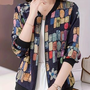 Plus Size - Zomer Maat Los Vet MM Gedrukte Korte Jas, Honkbal Casual Zip-Up Cardigan, Kleding voor Dames