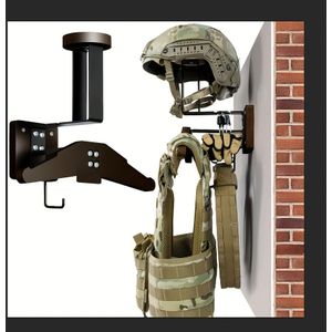 Roestvrijstalen Wandbeugel met Houten Motorhelmhouder voor Tactische Helmen, Vesten en Accessoires Opslag - Geschikt voor Buiten Uitrusting Opslag van Tactische, Voetbal-, Racehelmen