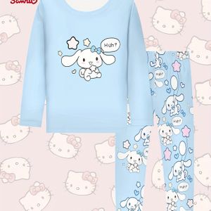 Sanrio meisjes pyjama set, ronde hals, vlamvertragende stof, geschikt als slaapkleding en dagelijkse casual kleding voor meisjes