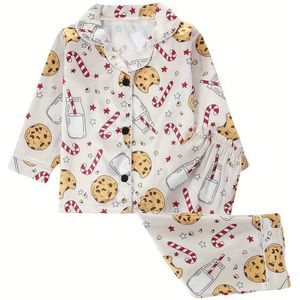 Kerst Thanksgiving Pompoenpatroon Pyjama's voor Kinderen Comfortabele Voorkant Lange Mouw Elastische Taille Lange Broek Slaapkleding Airconditioner
