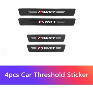 Carbon Fiber Car Door Sill Protector Stickers For Swift - Pvc Pedal Guards, Scratch-resistant, , Black With Red Accents
