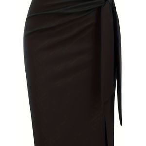 Elegante kleur hoge taille knielengte rok met strik en voor dames.