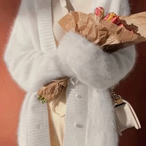 Plus Size Kleur Knopen Voor Fuzzy Vest, Elegant Gebreid Vest met Lange Mouwen voor Herfst & Winter, Dameskleding in Grote Maten