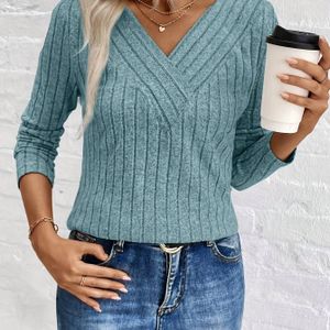 Herfst/Winter Nieuwe Lange Mouw V-Hals Top