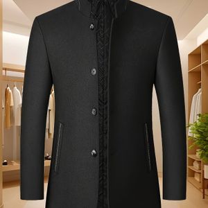 Herfst- en wintermode herenpakjas met opstaande kraag, kleur, eenrijig knopenontwerp, dikke pasvorm, geschikt voor diverse gelegenheden