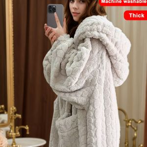 Gezellige Fleece Badjas met Capuchon voor Vrouwen - Lang, Warm & Zacht Lounge Jurk met Zakken, Machinewasbaar - Perfect voor Herfst/Winter