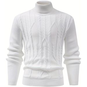 Heren Trui met Hoge Kraag en Kabelbrei - Kleur, Rekbare Pullover voor Casual & Formele Gelegenheden, Handwas/ Reinigen