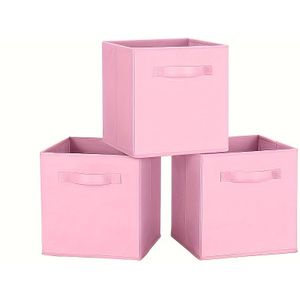 1/3/8 Opvouwbare Opbergdozen, 10.5x10.5x11 Inch Stoffen Organizer Manden Met Handvatten Voor Pantry, , Plank, Spelkamer, Compartiment - Roze, Kastorganizers En Opbergruimte