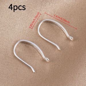 4pcs S925 Silver Ear Hook Hook Shape Earring Holder With Hole For Hanging Pendant Suitable For Diy Women's Earrings Pure Silver Jewelry Making Material