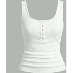 Dames Lichtblauw Mouwloos Tanktop met Front Detail - Stretchy Polyester Blend, Ribbed Texture, Machine Washable, Perfect voor Casual Zomer Outfits, Dames Tanktop