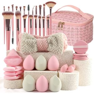 Popular 20/21/40pcs Of Pink Makeup Kit, The Set Includes A Soft Brush, A Of Makeup Eggs, A Portable Large-capacity Travel Makeup Bag, And A Full Set Of Pink 2025 Internet Celebrity Makeup Brushes